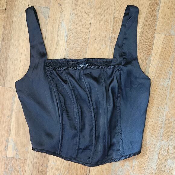 Rue 21 Top Size Small Black Corset Style Smocked Satin Tank Witchy Goth Y2K - Picture 4 of 8